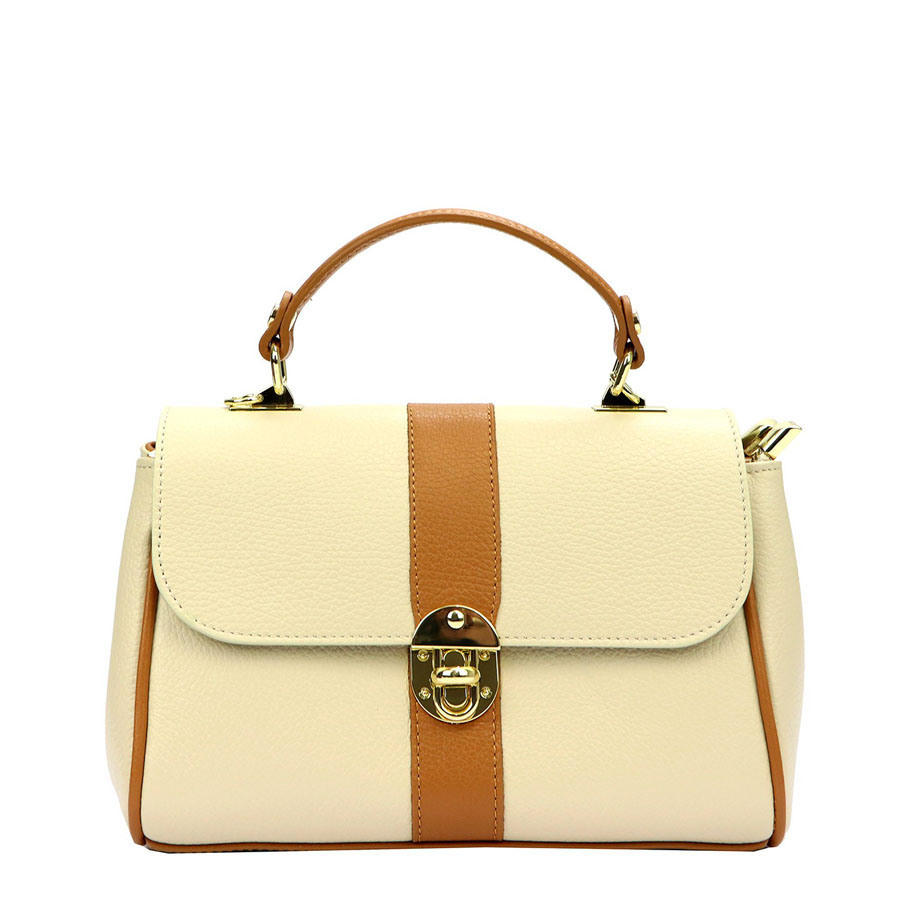 Detail produktu Krémovo-hnedá menšia kožená kabelka do ruky L31109