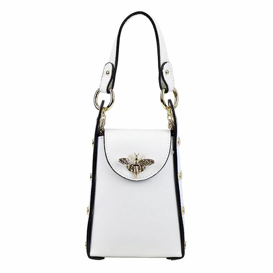 Detail produktu Malá biela imidžová kabelka do ruky s brošňou