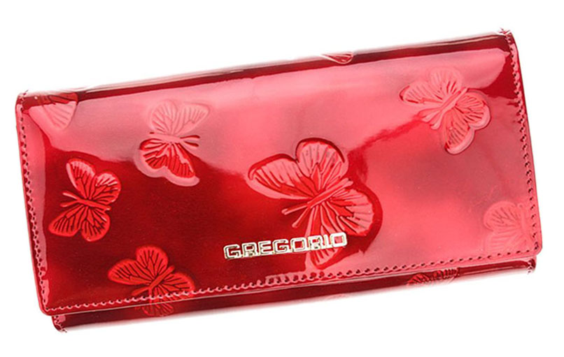 Detail produktu Červená kožená lakovaná peňaženka s motýlikmi Gregorio BT106