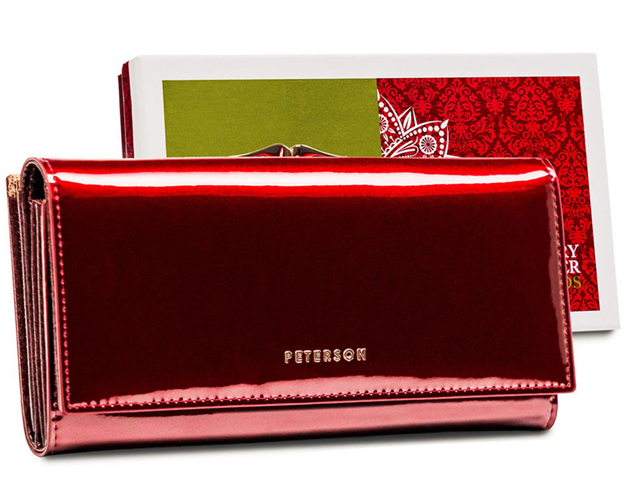 Detail produktu Červená lakovaná kožená peňaženka s mincovníkom zvonku Peterson