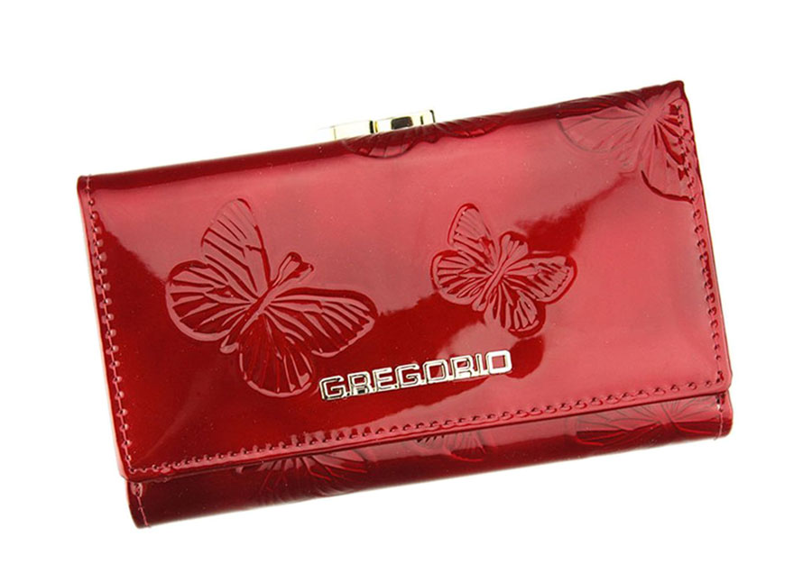 Červená kožená peňaženka stredných rozmerov s motýlikmi BT108