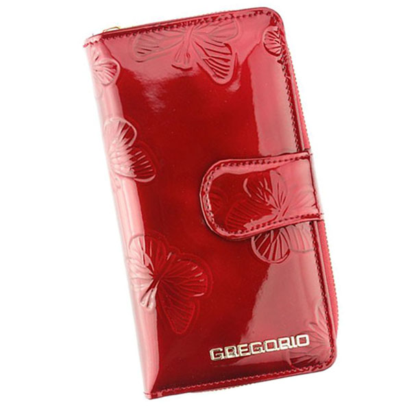 Červená kožená peňaženka na karty s motýlikmi BT116