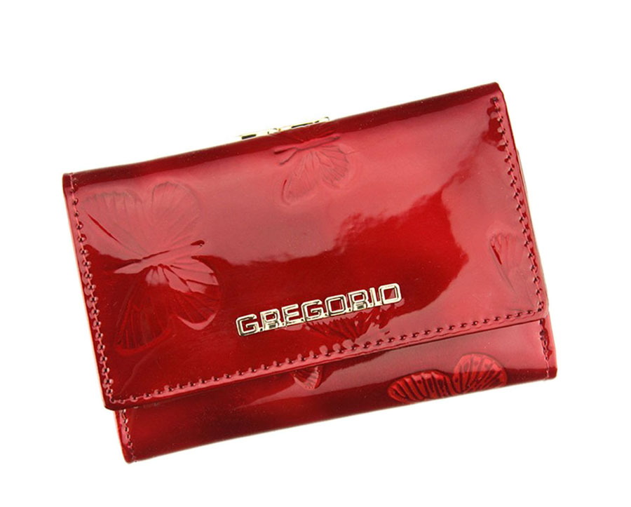 Malá dámska červená kožená peňaženka s motýlikmi 