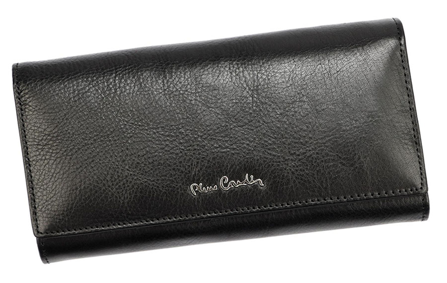 Detail produktu Čierna dámska kožená peňaženka s mincovníkom na sponu Pierre Cardin
