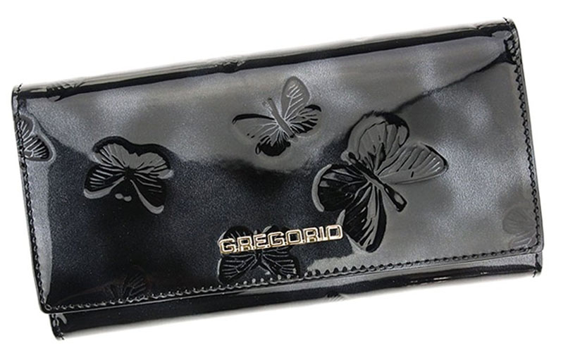 Čierna kožená lakovaná peňaženka s motýlikmi Gregorio BT100