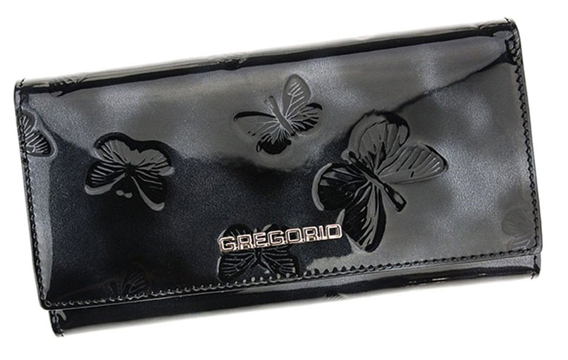 Čierna kožená lakovaná peňaženka s motýlikmi Gregorio BT106