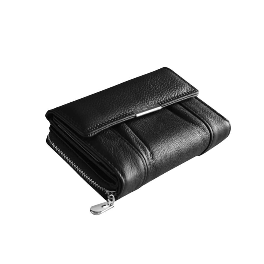 Kožená peňaženka Jennifer Jones s mincovníkom na zips z vonku čierna