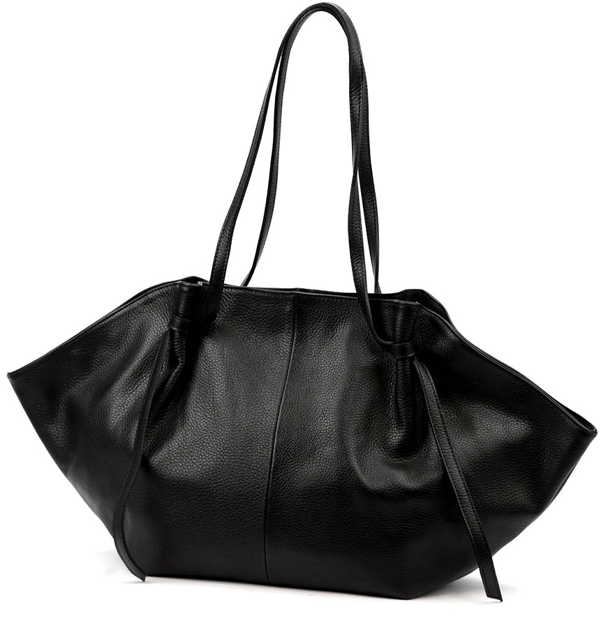 Detail produktu Veľká čierna kožená vaková kabelka cez plece L37123