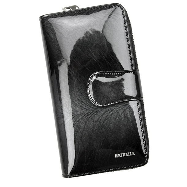Čierno-šedá lakovaná kožená peňaženka na karty Patrizia FF116