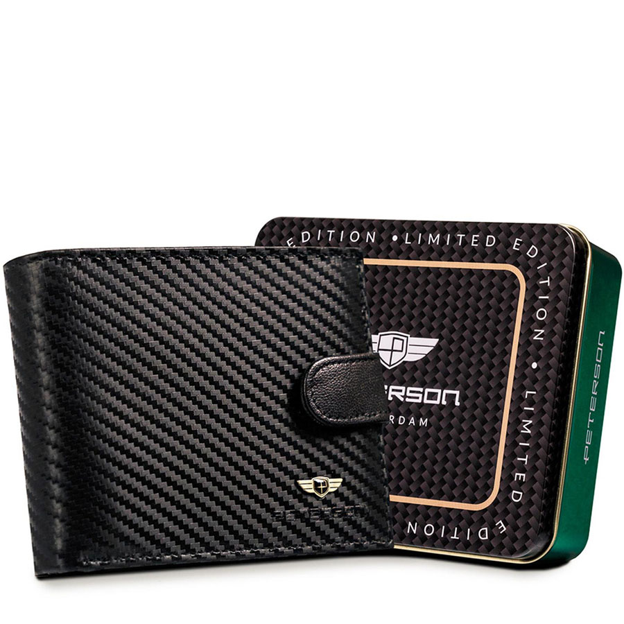 Detail produktu Luxusná čierna kožená peňaženka so zapínaním Peterson
