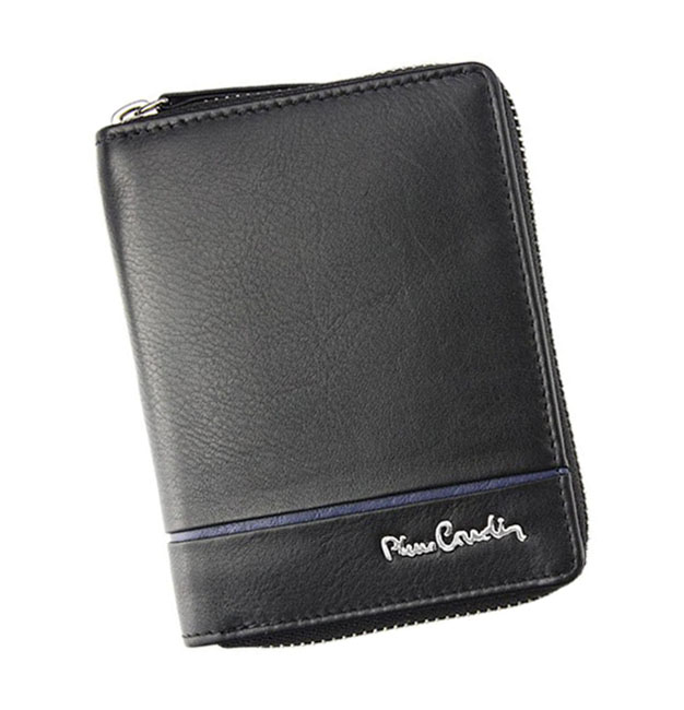 Detail produktu Čierna pánska kožená peňaženka na zips Pierre Cardin na výšku