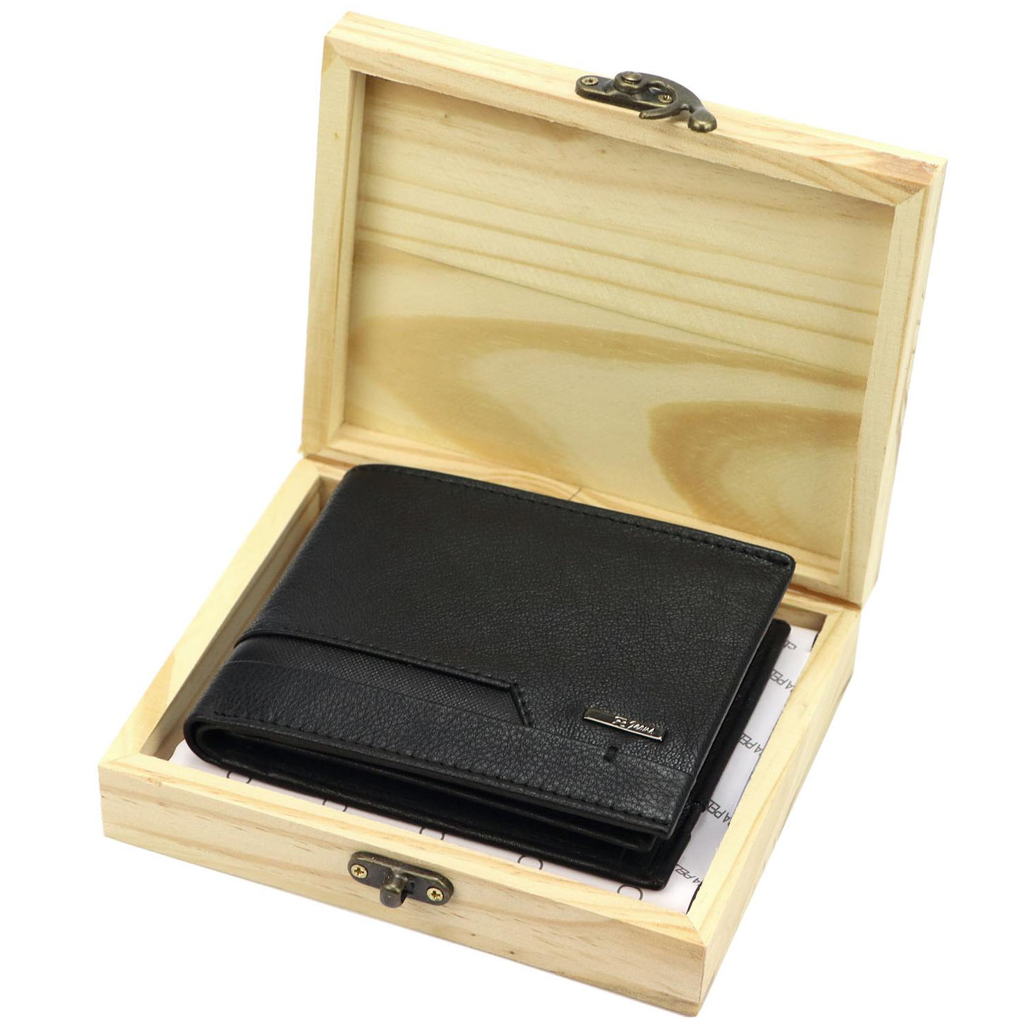 Detail produktu Čierna pánska kožená peňaženka v darčekovom balení