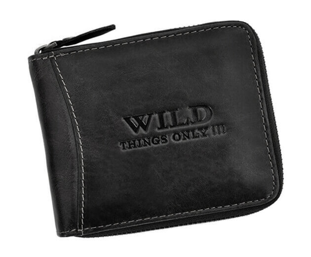 Detail produktu Pánska kožená peňaženka na šírku Wild čierna na zips