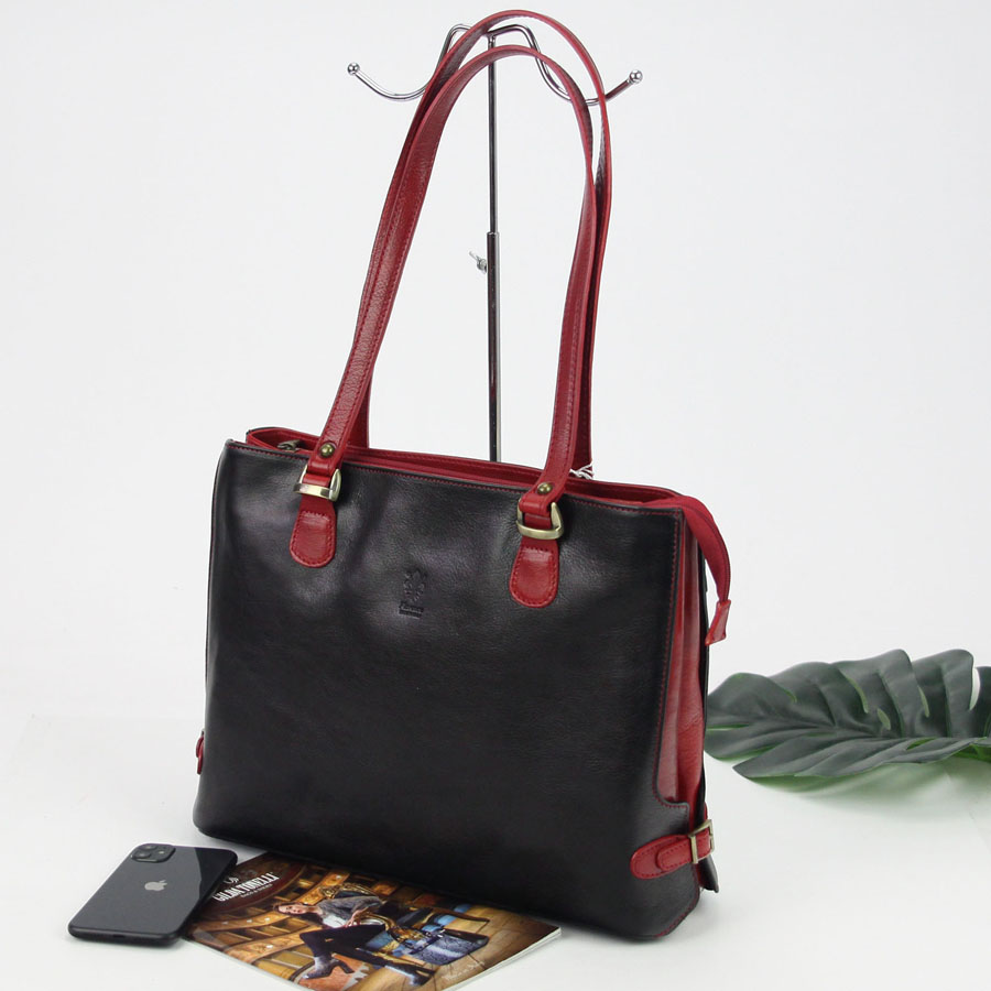 Čierno-červená kožená kabelka cez plece Florence 14
