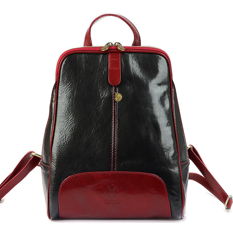 Detail produktu Čierno-červený dámsky kožený ruksak L2001