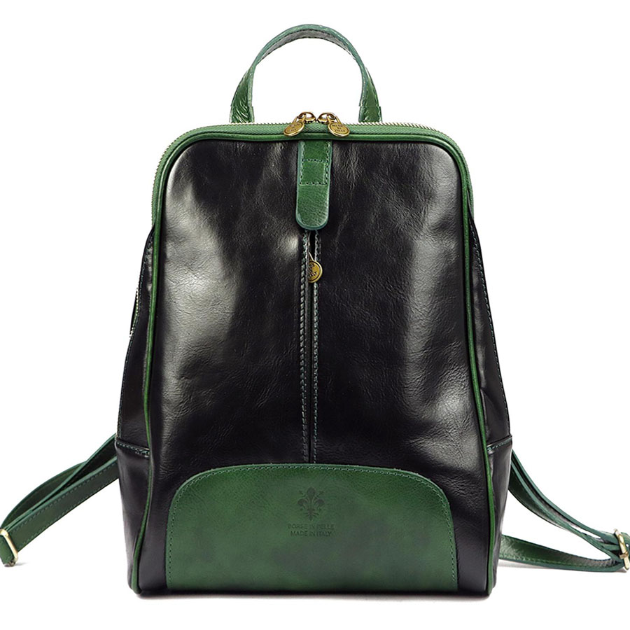 Čierno-zelený dámsky kožený ruksak L2001