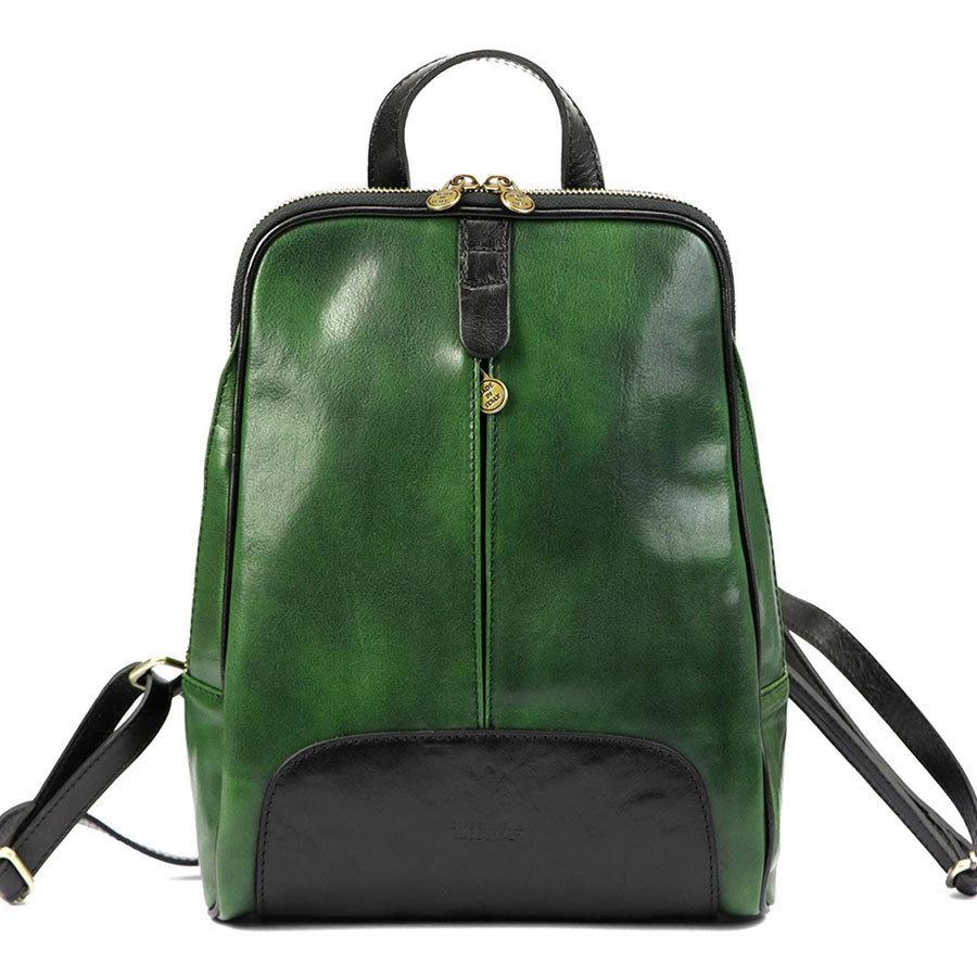 Detail produktu Zeleno-čierny dámsky kožený ruksak L2001