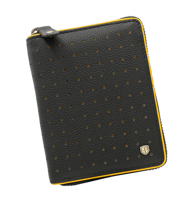 Detail produktu Štýlová čierno-žltá kožená peňaženka na zips Peterson