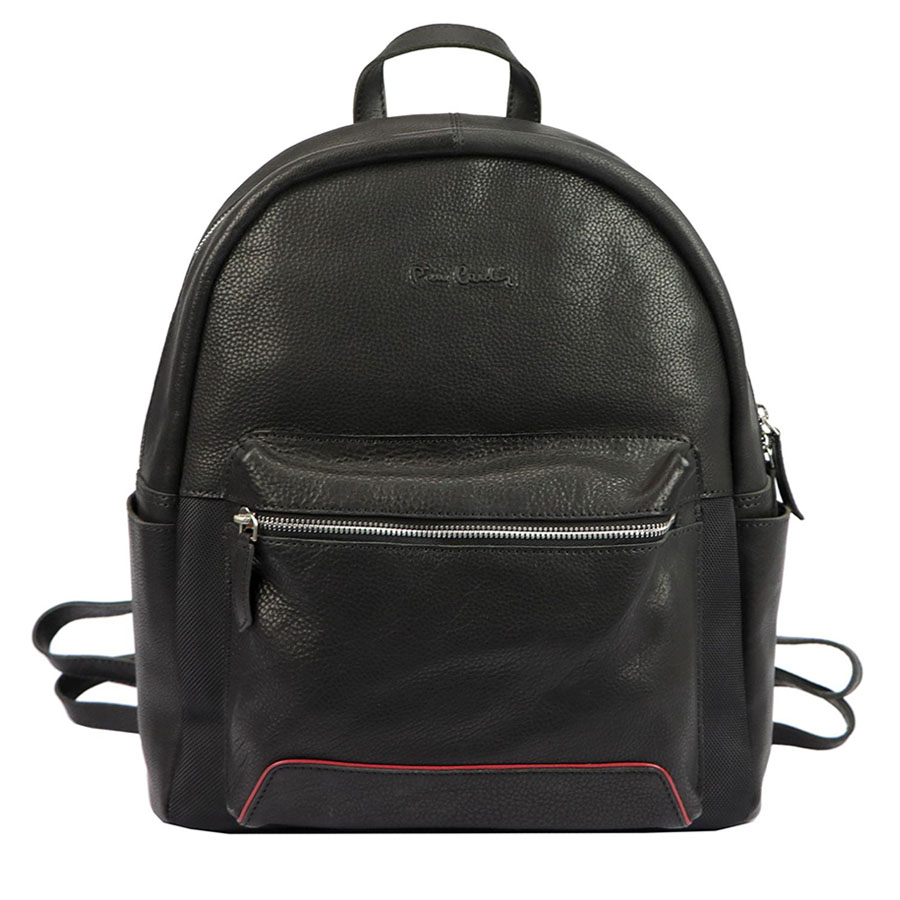 Detail produktu Čierny kožený ruksak s červeným doplnkom Pierre Cardin