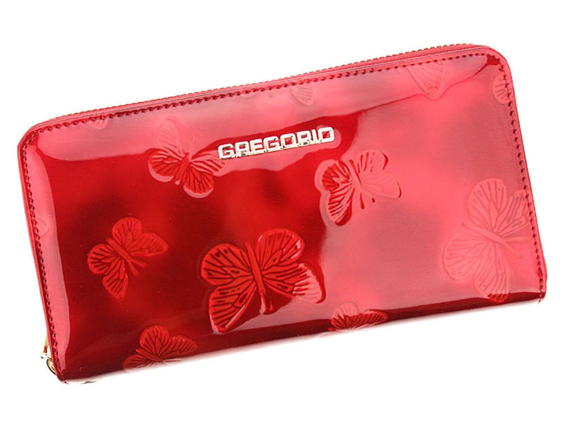 Detail produktu Veľká červená kožená peňaženka na zips Gregorio s motýlikmi