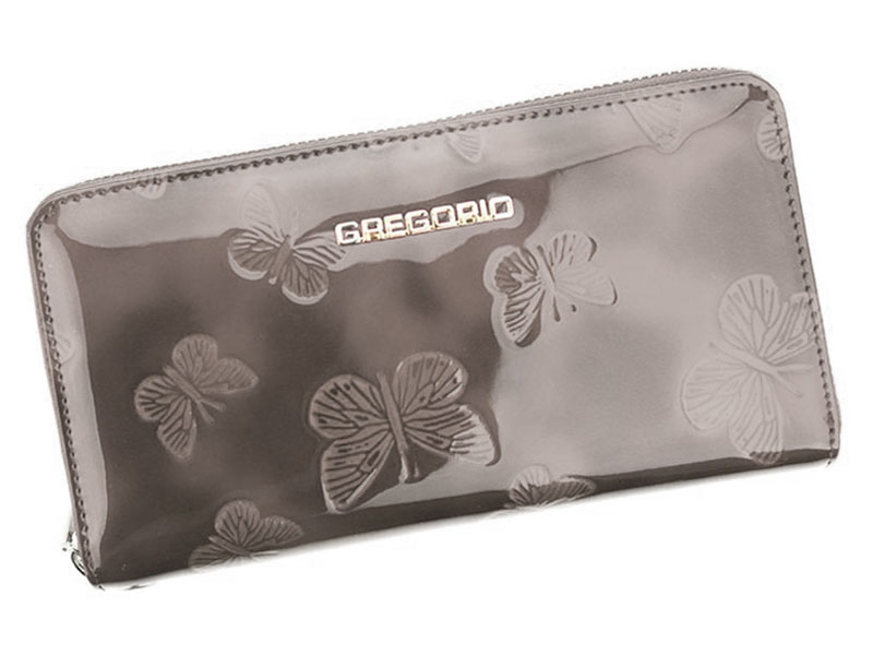 Veľká čierna kožená peňaženka na zips Gregorio s motýlikmi