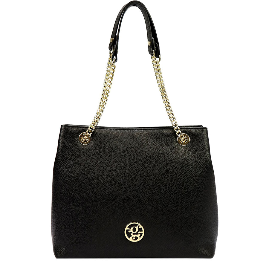 Detail produktu Elegantná čierna kožená kabelka Gregorio so zlatými doplnkami