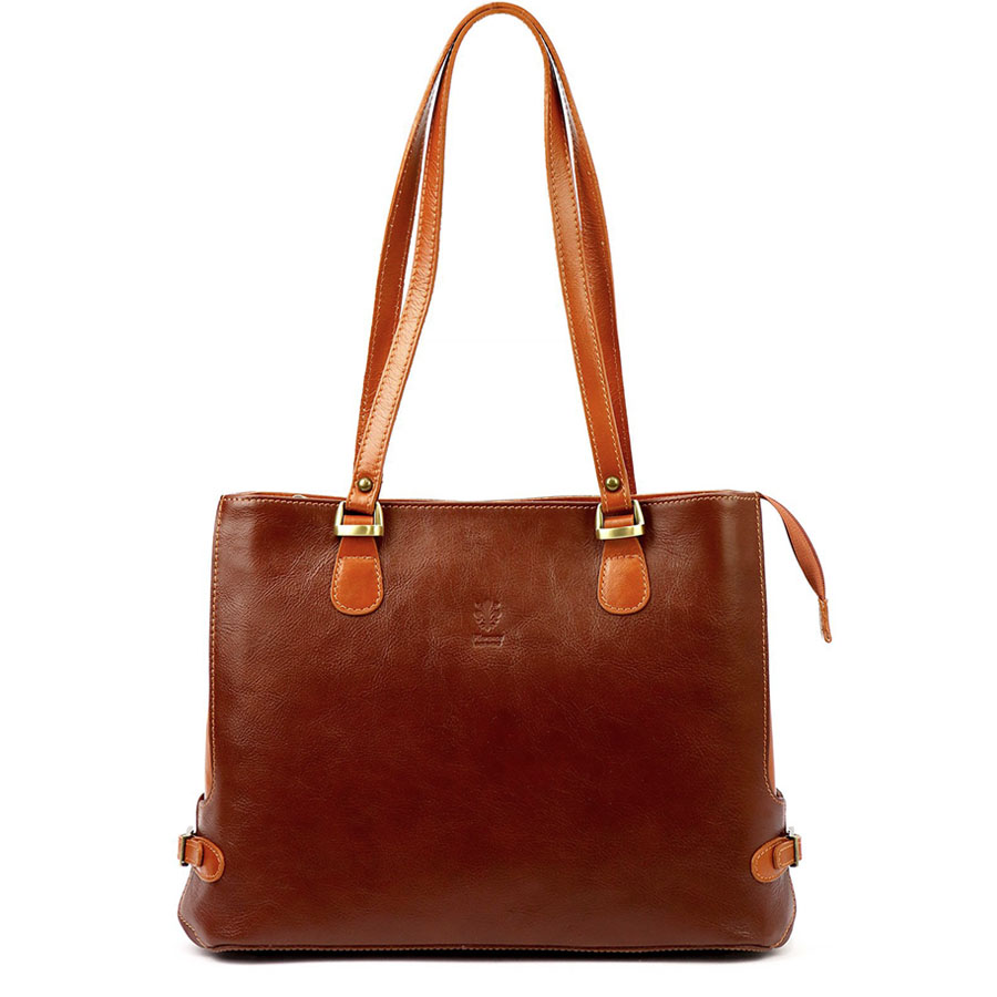 Detail produktu Hnedá kožená kabelka cez plece Florence 14 s rúčkami camel