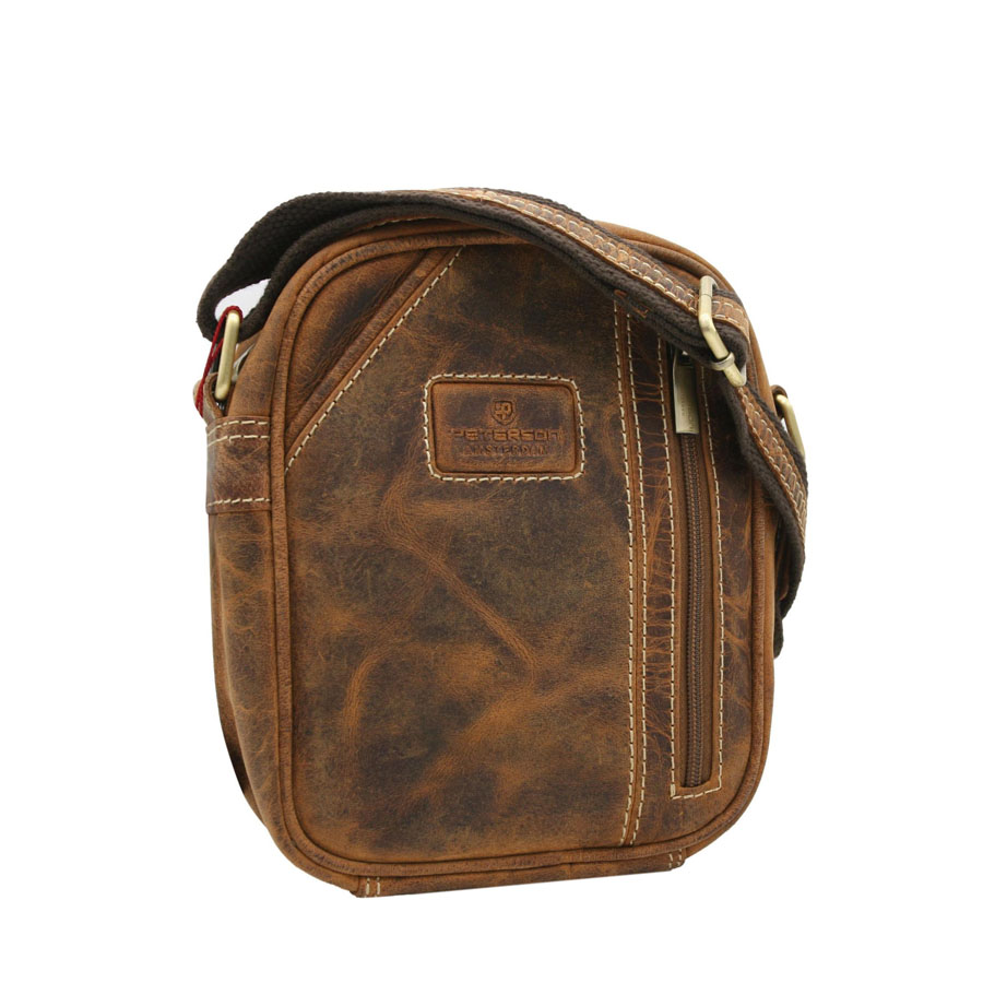 Detail produktu Hnedá pánska brúsená kožená taška cez rameno Peterson L9134