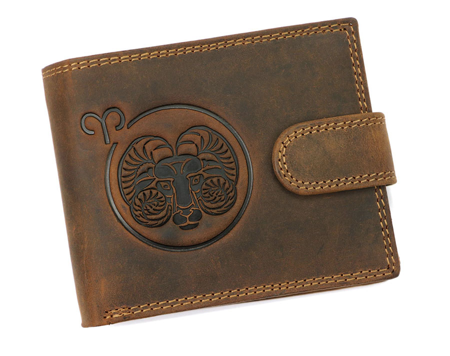 Detail produktu Hnedá pánska brúsená kožená peňaženka zverokruh Baran