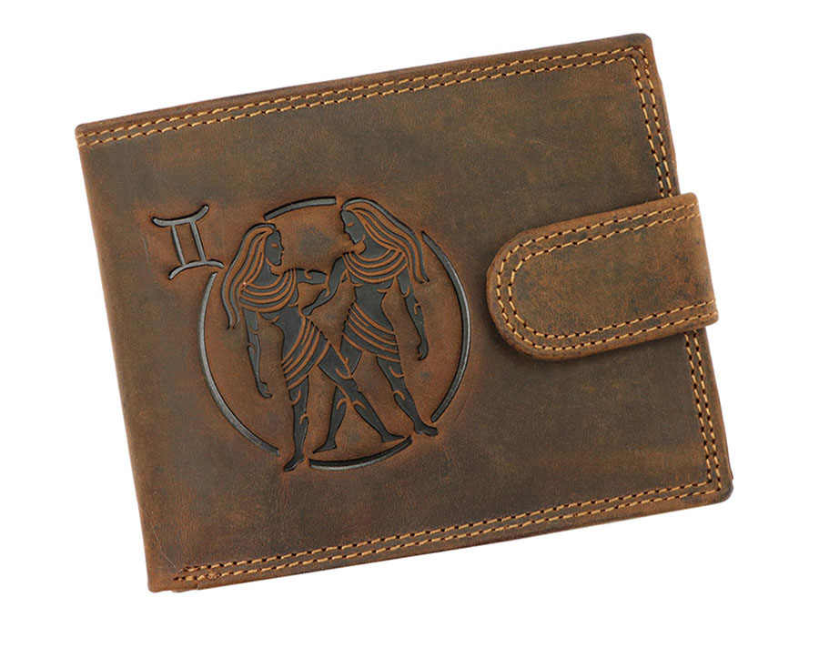 Detail produktu Hnedá pánska brúsená kožená peňaženka zverokruh Blíženci
