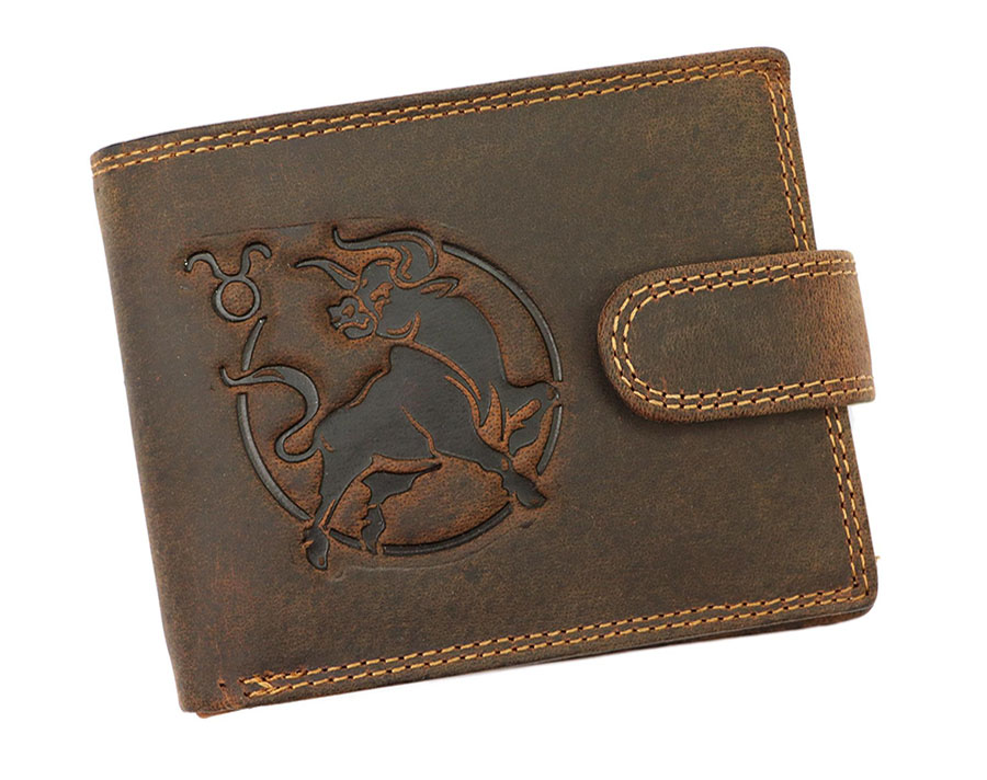 Detail produktu Hnedá pánska brúsená kožená peňaženka zverokruh Býk