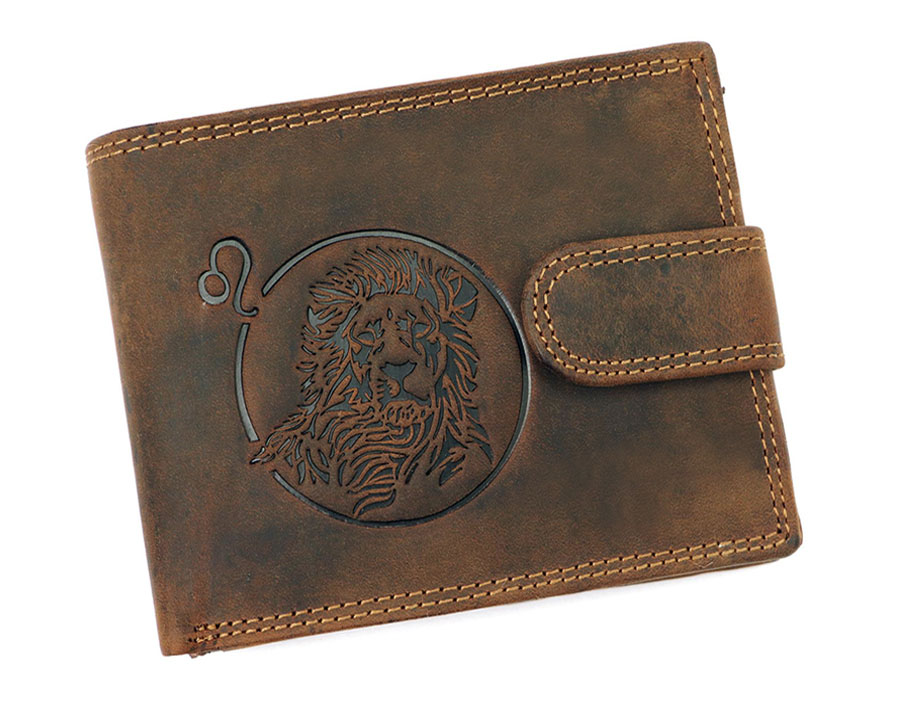 Detail produktu Hnedá pánska brúsená kožená peňaženka zverokruh Lev