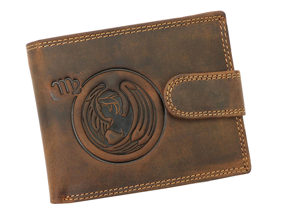 Detail produktu Hnedá pánska brúsená kožená peňaženka zverokruh Panna
