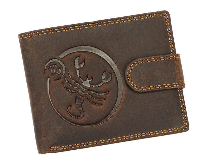 Detail produktu Hnedá pánska brúsená kožená peňaženka zverokruh Škorpión