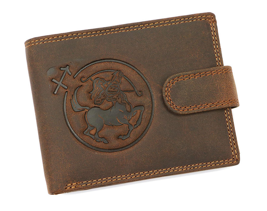 Hnedá pánska brúsená kožená peňaženka zverokruh Strelec