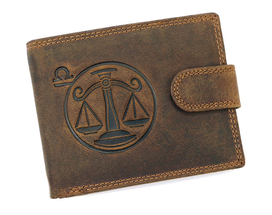 Detail produktu Hnedá pánska brúsená kožená peňaženka zverokruh Váhy