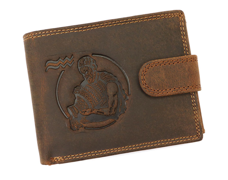 Detail produktu Hnedá pánska brúsená kožená peňaženka zverokruh Vodnár