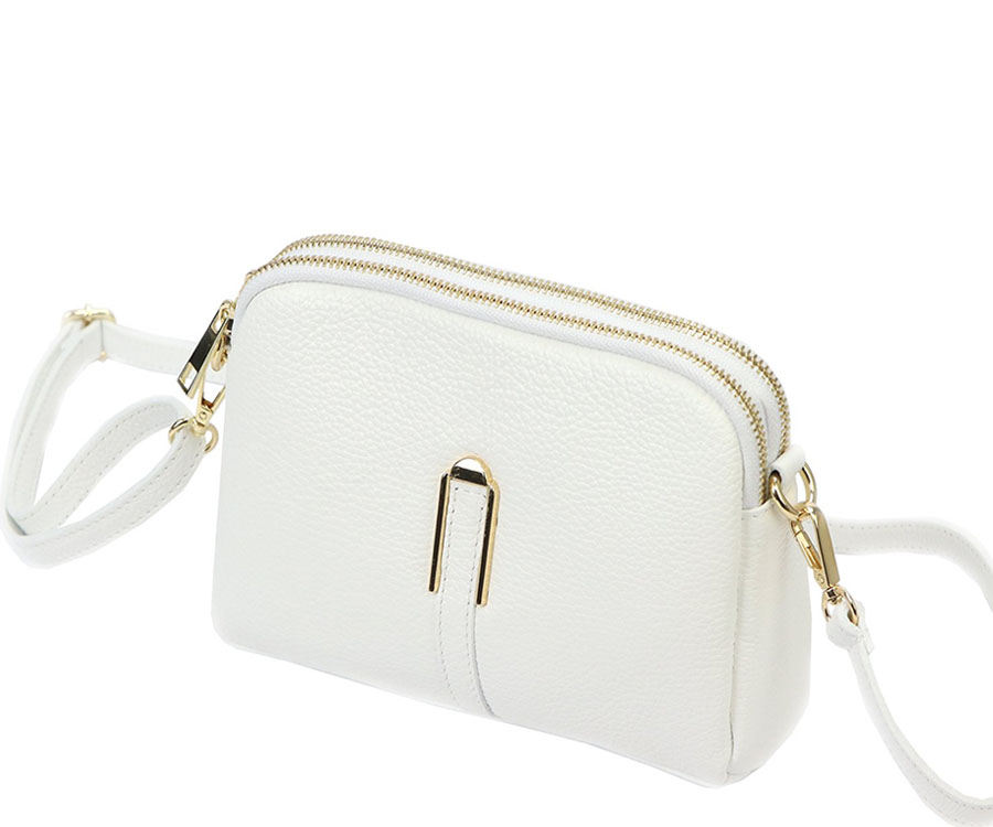 Detail produktu Kožená biela dvojzipsová crossbody kabelka Luka