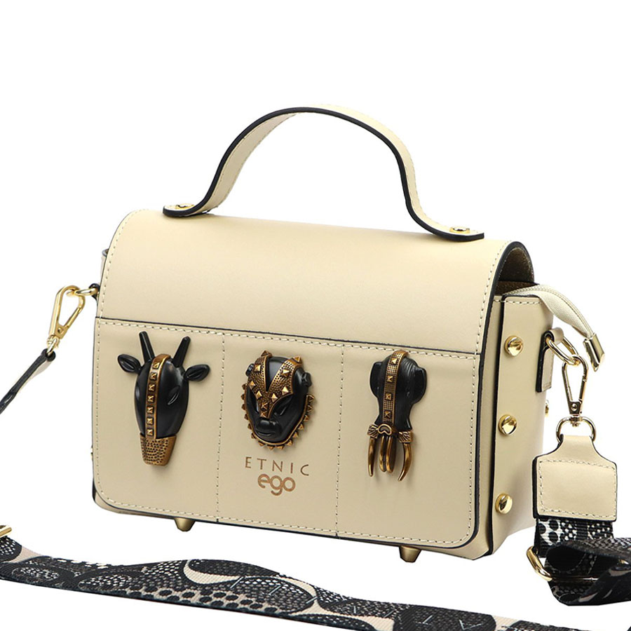 Detail produktu Krémová menšia dizajnová kožená kabelka Ego Totemic