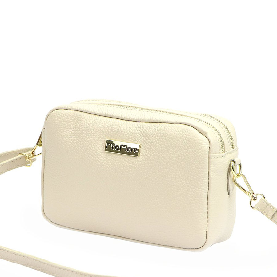 Detail produktu Kožená krémová dvojzipsová crossbody kabelka MiaMore