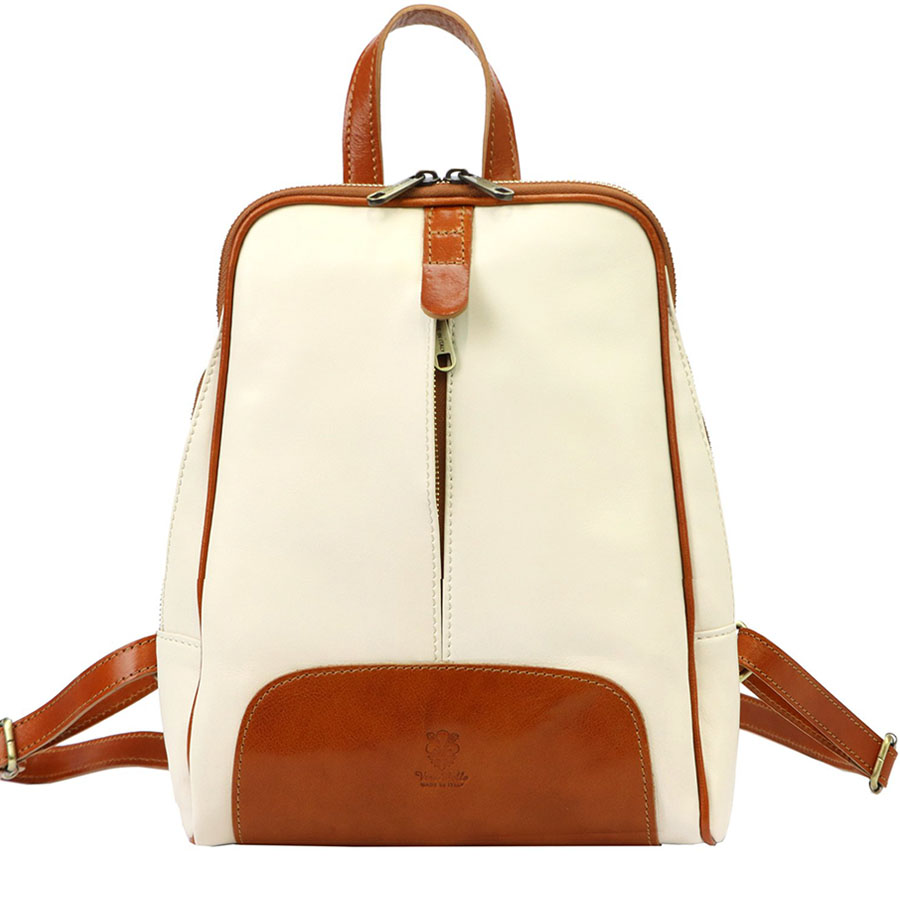 Krémovo-hnedý dámsky kožený ruksak L2001