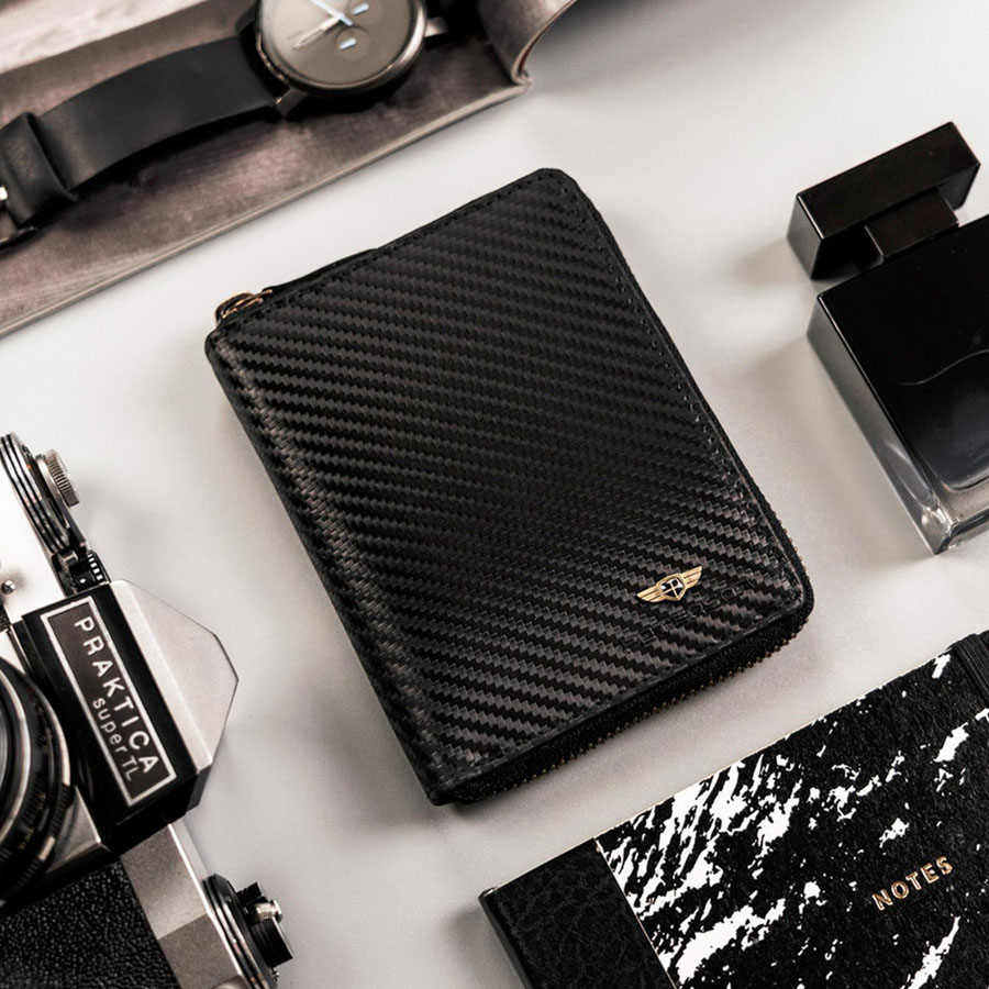 Luxusná čierna pánska kožená peňaženka Peterson na zips