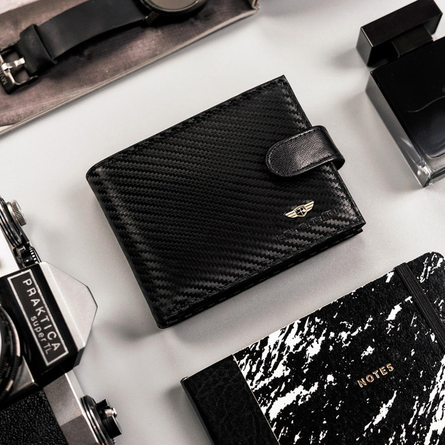 Luxusná čierna kožená peňaženka so zapínaním Peterson