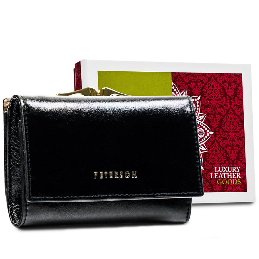 Detail produktu Malá dámska čierna kožená peňaženka Peterson LP412