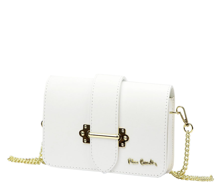 Elegantná malá biela kožená kabelka Pierre Cardin L2066