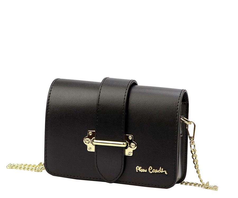Detail produktu Elegantná malá čierna kožená kabelka Pierre Cardin L2066