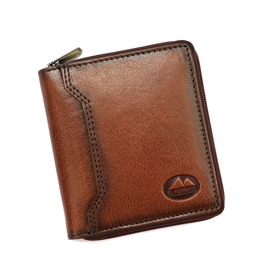 Detail produktu Malá hnedá pánska kožená peňaženka na zips El Forrest