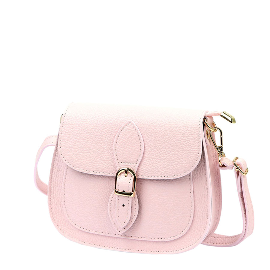Detail produktu Kožená pastelovo ružová malá kabelka cez plece 36131