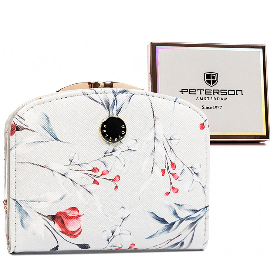 Detail produktu Malá dámska bledosivá peňaženka s kvetmi