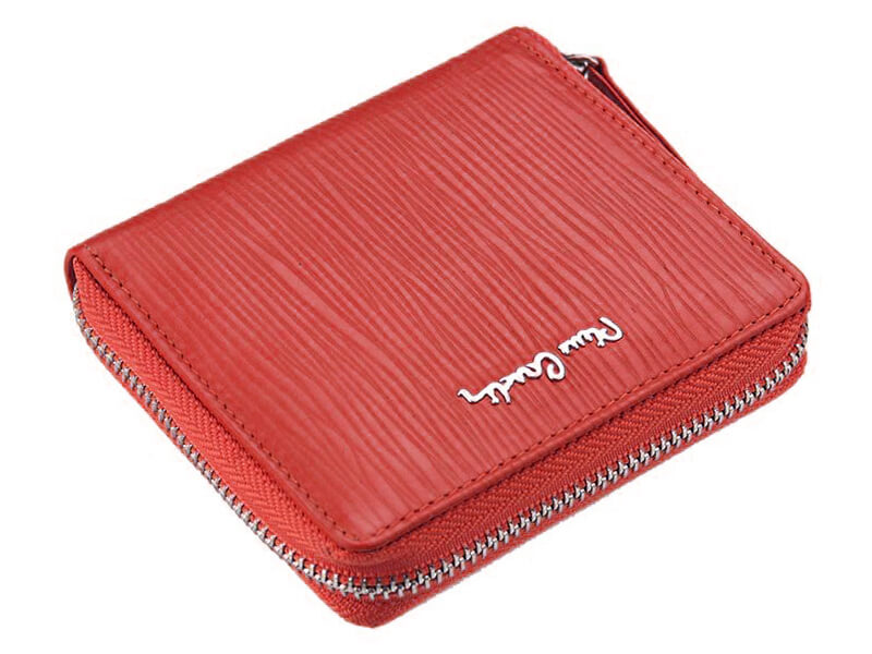 Menšia červená kožená peňaženka na zips Pierre Cardin
